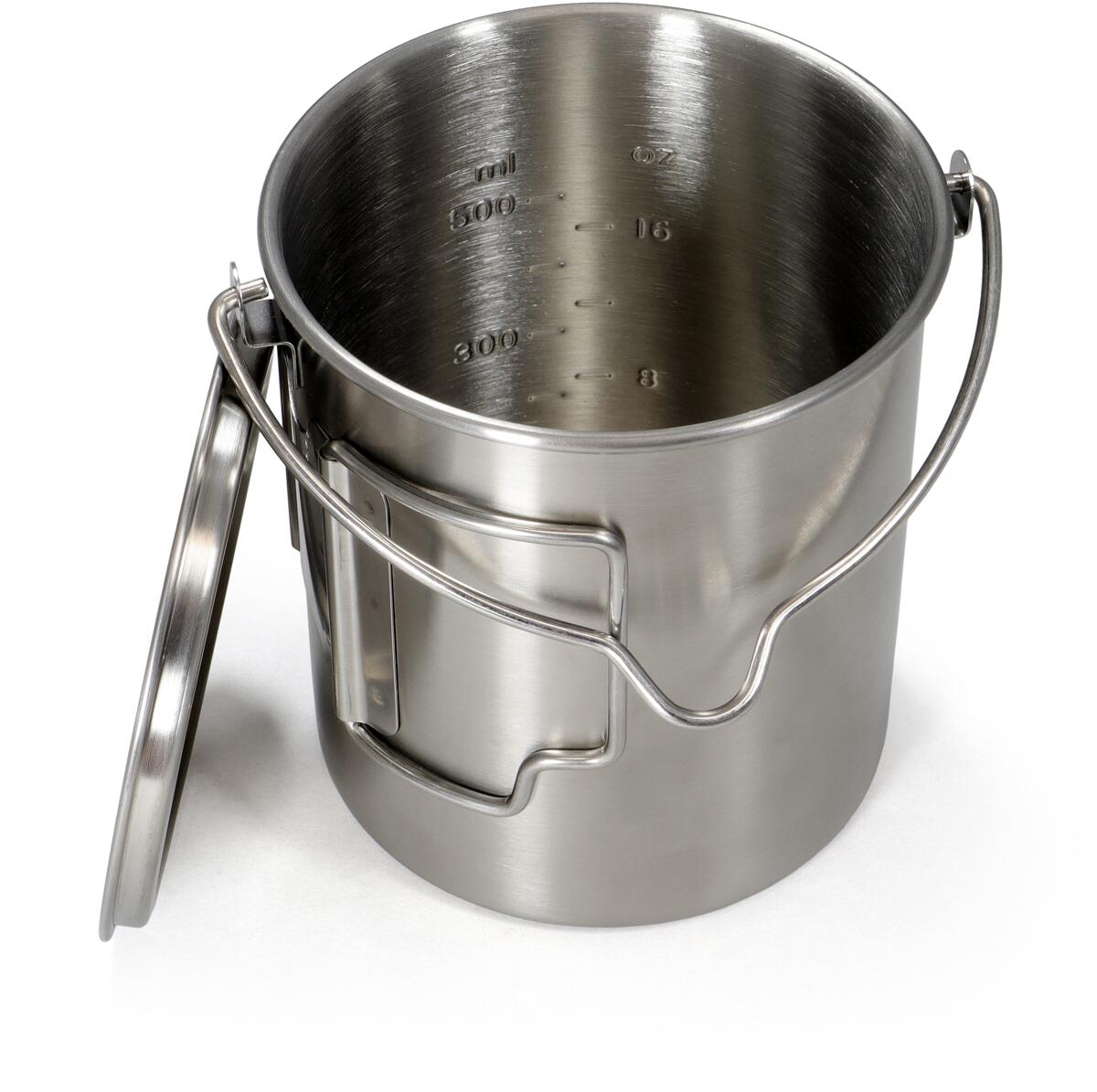 Campinggryte 2-in-1 rustfritt stål 750 ml Ø9,5 cm detalj av lokk