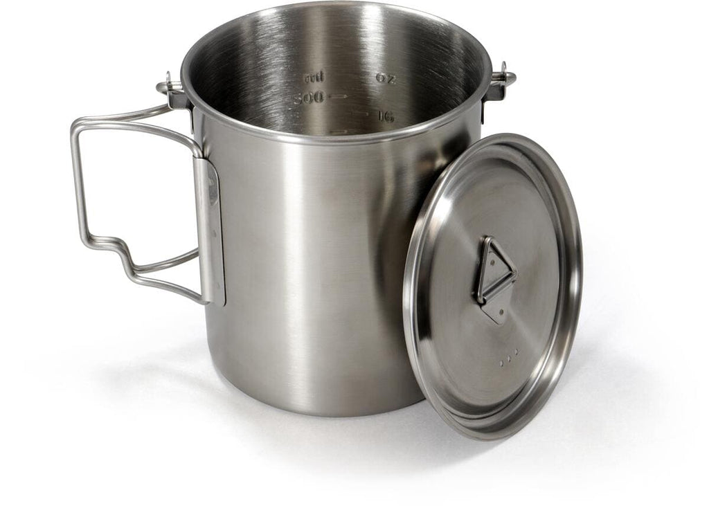 Campinggryte 2-in-1 rustfritt stål 750 ml Ø9,5 cm montert med håndtak