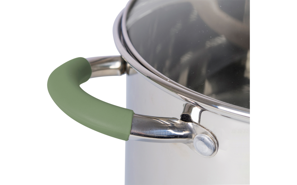 Campinggryte rustfritt stål 16 cm med glasslokk Flair Plus Bo-Camp montert på kokeplate