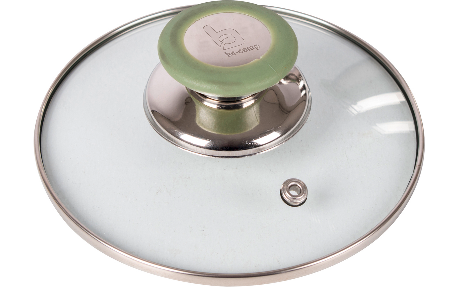 Campinggryte rustfritt stål 16 cm med glasslokk Flair Plus Bo-Camp sett fra siden
