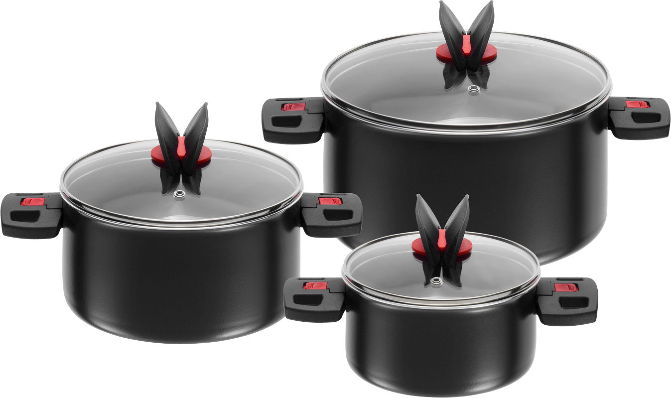 Campinggrytesett 3-delt Click & Cook 1,6-5,6 l sammenleggbare håndtak fra Ballarini
