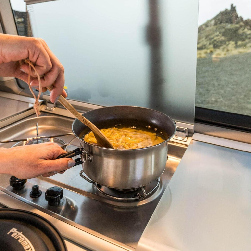 Campinggrytesett Dimego 4-deler rustfritt stål med svart design