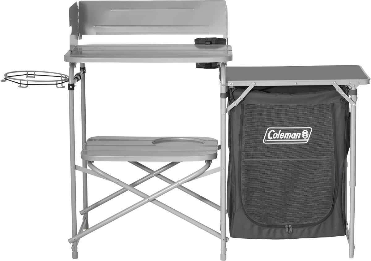 Campingkjøkken 119x48,5x98 cm grå/svart stål - Coleman bakside med oppbevaring