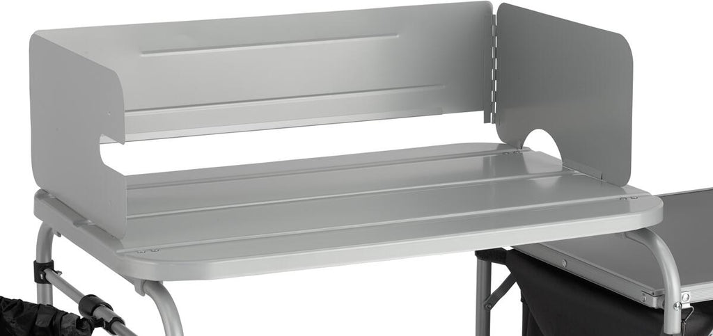 Campingkjøkken 119x48,5x98 cm grå/svart stål - Coleman detalj av kjøkkenflate og sidelagerbord