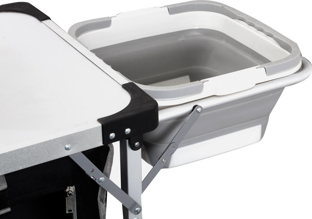 Campingkjøkken Chuck Box NG 90x50xH82 cm med vindskjerm detalj av aluminiumsramme