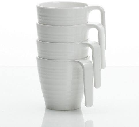Bakside av Campingkopper Soft White 4-delers sett melamin