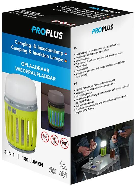 Campinglampe med insektdreper 180 lm, 3,7V 2000mAh - Pro Plus ladekontakt