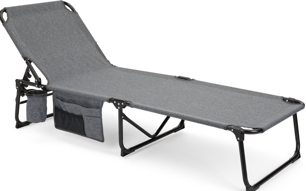 Campingliege grå melert 186x60 cm med kopp­holder forfra