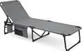 Campingliege grå melert 186x60 cm med kopp­holder forfra
