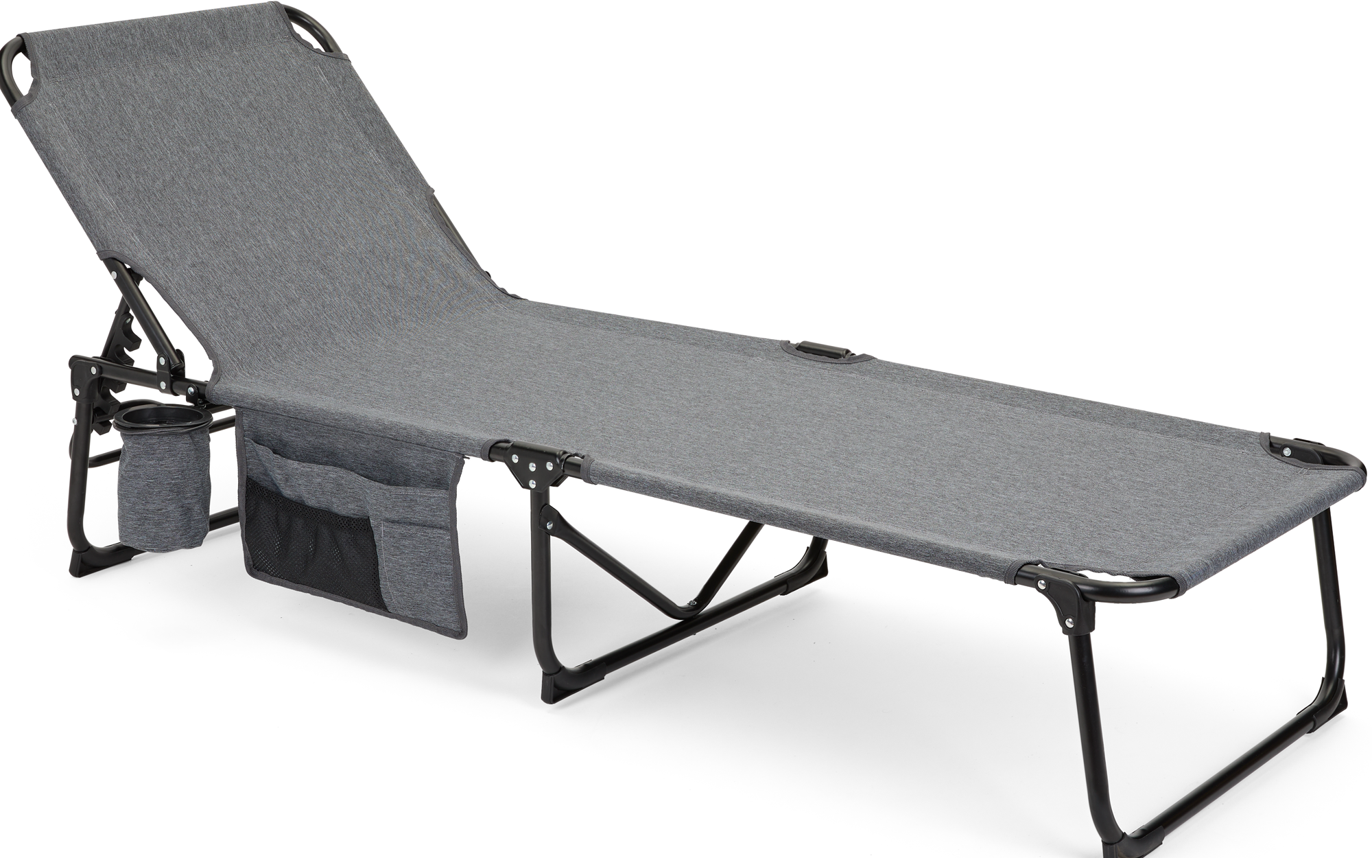 Campingliege grå melert 186x60 cm med kopp­holder forfra