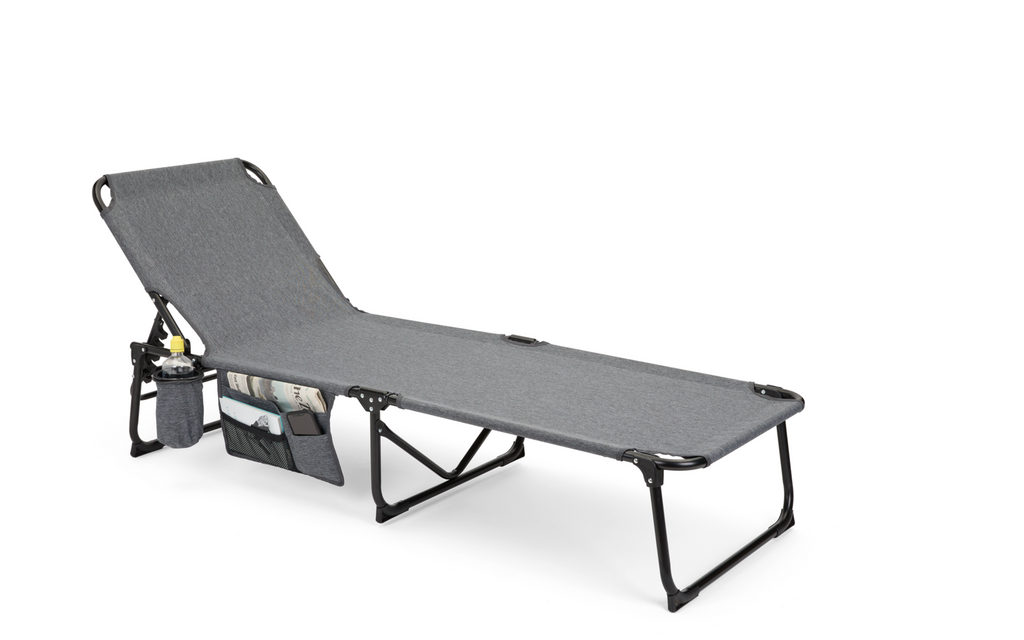 Campingliege grå melert 186x60 cm med kopp­holder bakside