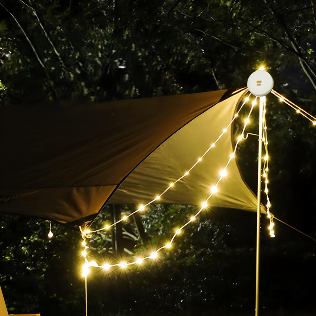 Campinglykt MultiGlow med lyslenke 10 m oppladbar USB-C nærbilde av krok