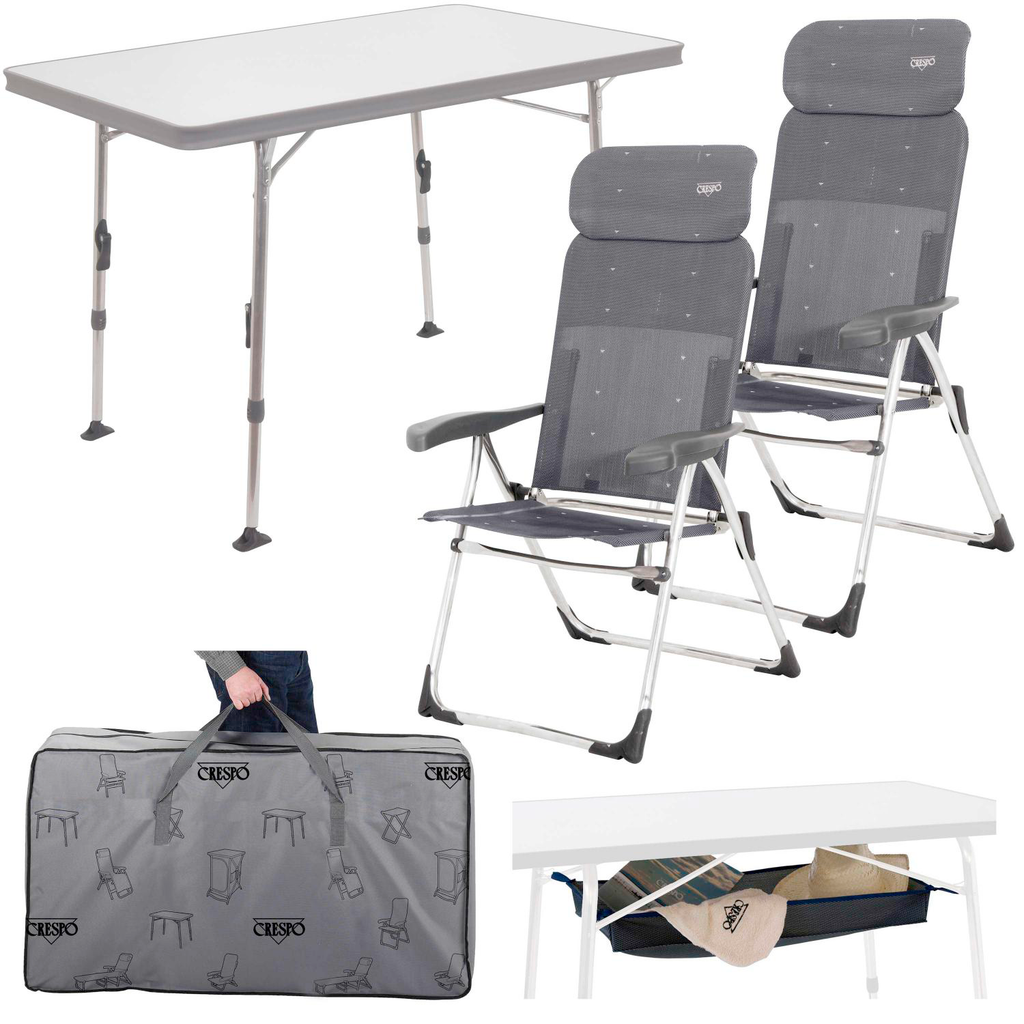Campingmøbelsett AL/213-CT 5-delt bord + 2 stoler - Crespo forfra