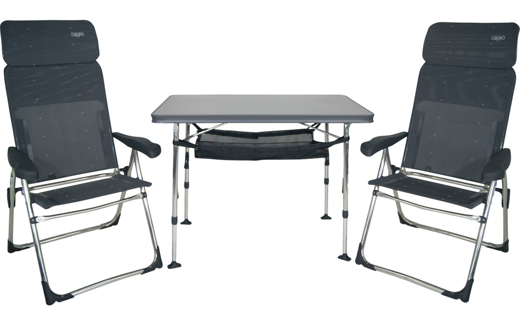 Campingmøbelsett AL/213-CT 5-delt bord + 2 stoler - Crespo montert på campingplass