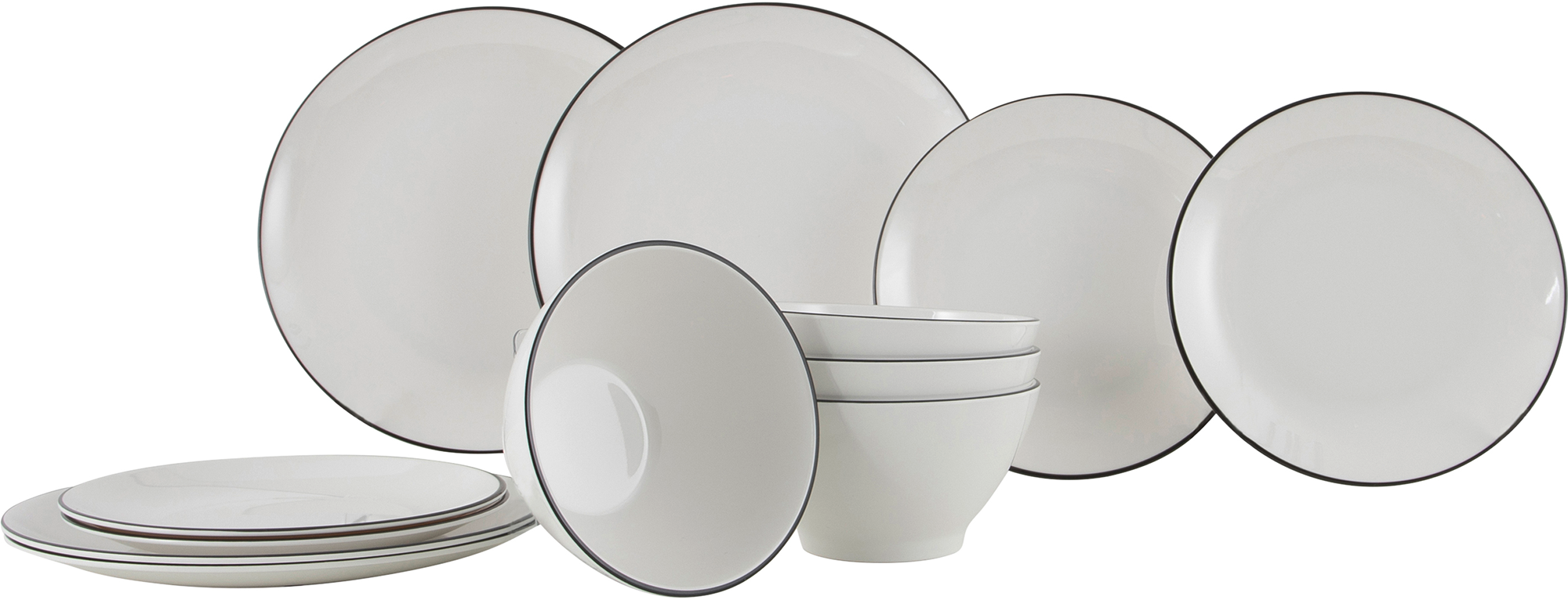 Campingservise Linea Line melamin 12 deler svart/hvit forfra