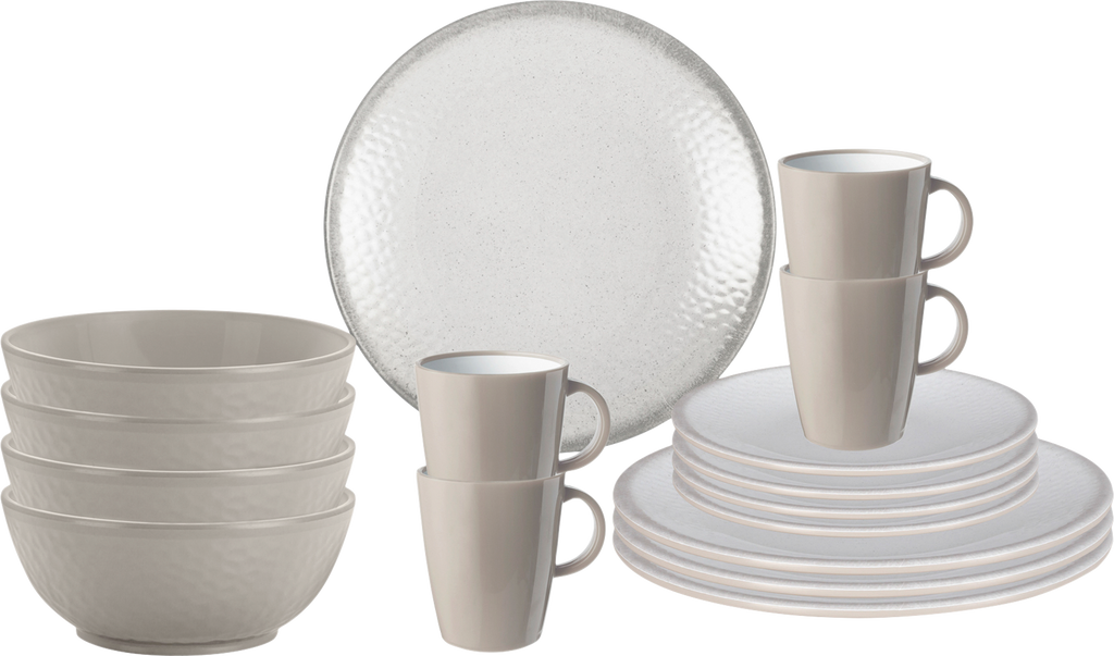 Campingservise Lunch Box 16 deler melamin Sea Green montert på campingbord