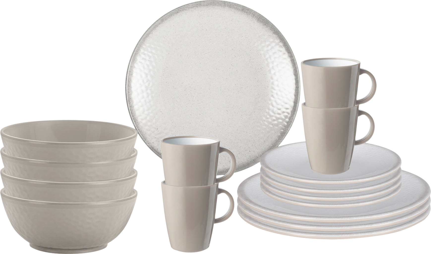 Campingservise Lunch Box 16 deler melamin Sea Green montert på campingbord
