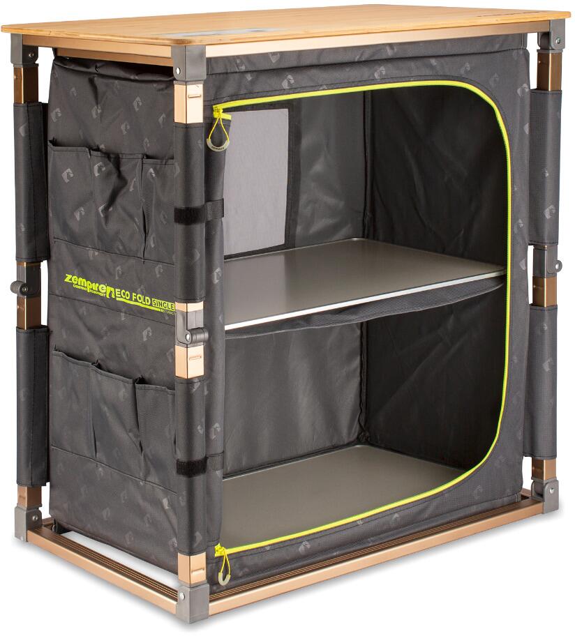 Campingskap Eco V2 med bambusplate forfra