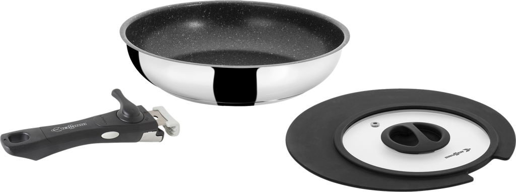 Campingstekepanne Academy Pan 3-delt Ø22 cm rustfritt stål forfra