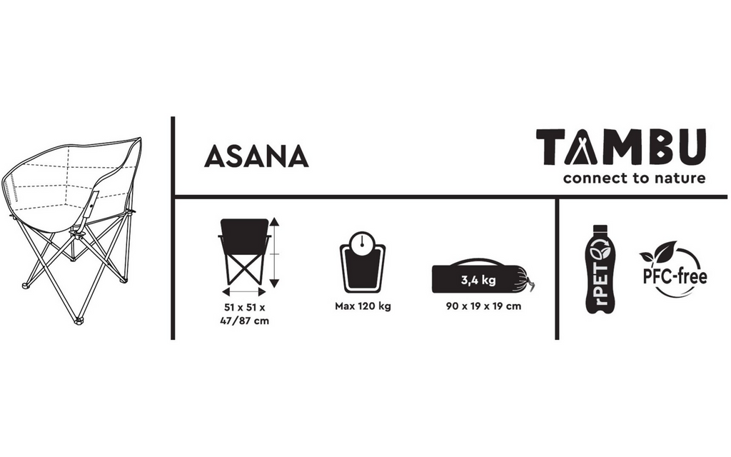 Campingstol Asana sammenleggbar resirkulert polyester 120 kg i bæreveske