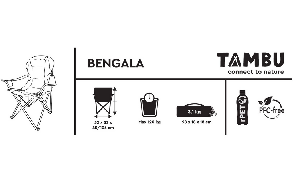 Campingstol Bengala resirkulert polyester opptil 120 kg - Tambu med drikkeholder