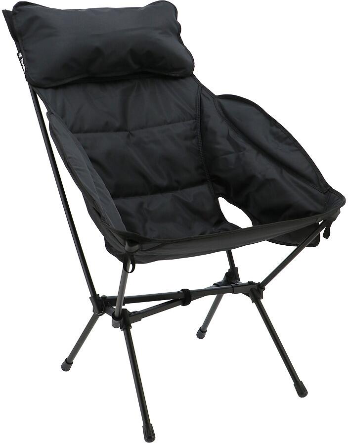Campingstol Finn Relax sammenleggbar med hodepute svart forfra