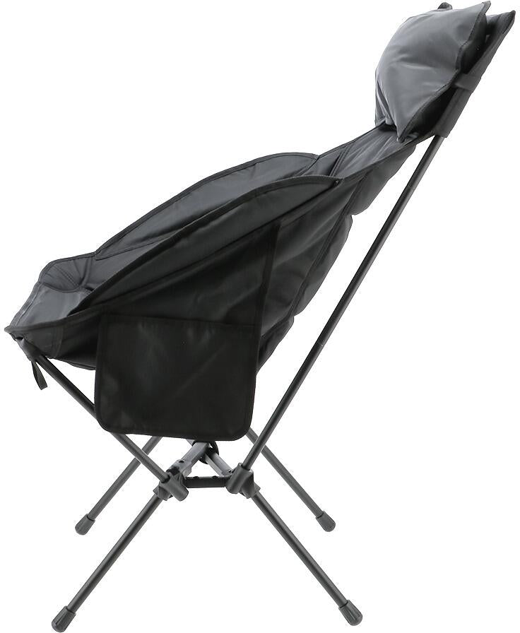 Campingstol Finn Relax sammenleggbar med hodepute svart detalj av stoff