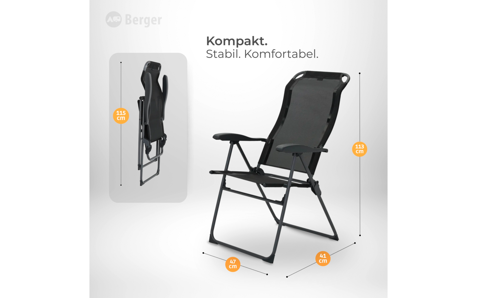 Campingstol Iseo Comfort svart nærbilde av stoff