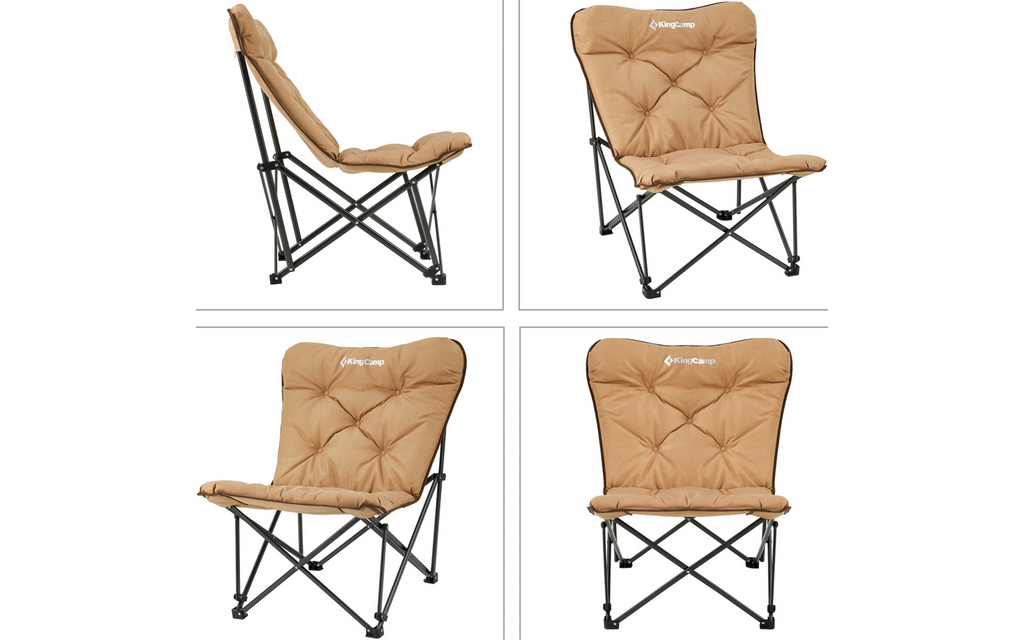 Campingstol Lindon Relax lounge chair beige montert i utemiljø