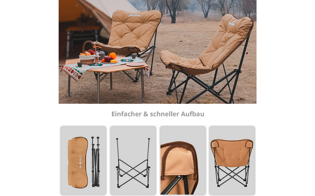 Campingstol Lindon Relax lounge chair beige 136 kg - KingCamp