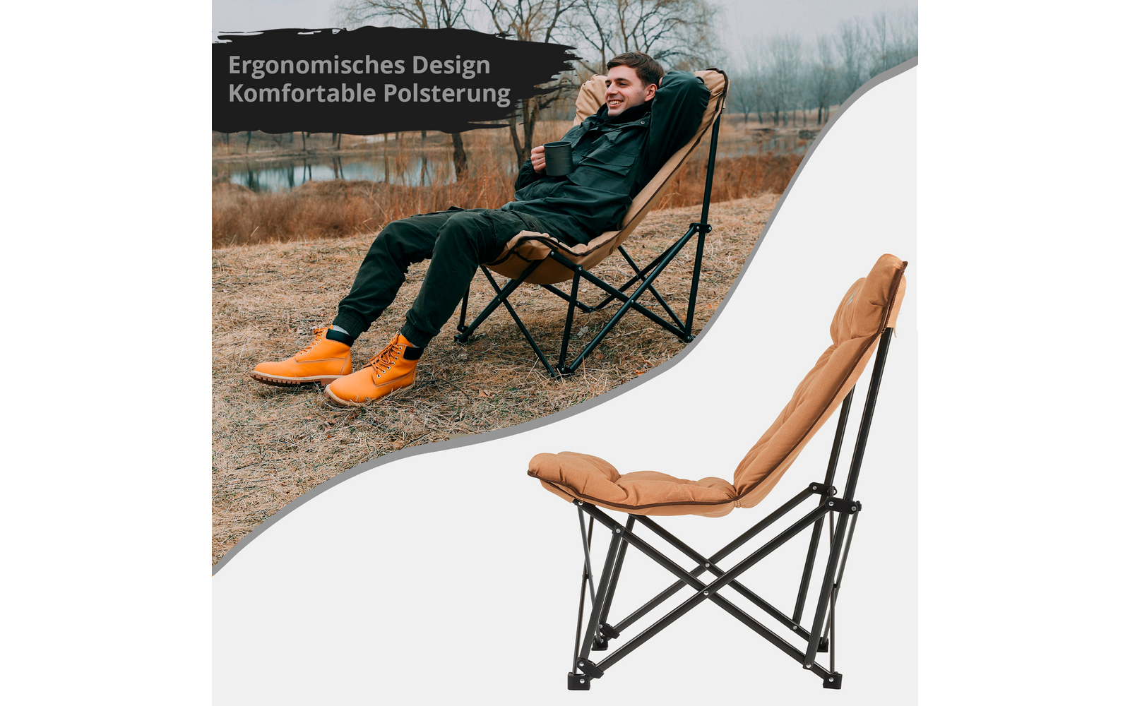 Campingstol Lindon Relax lounge chair beige 136 kg - KingCamp