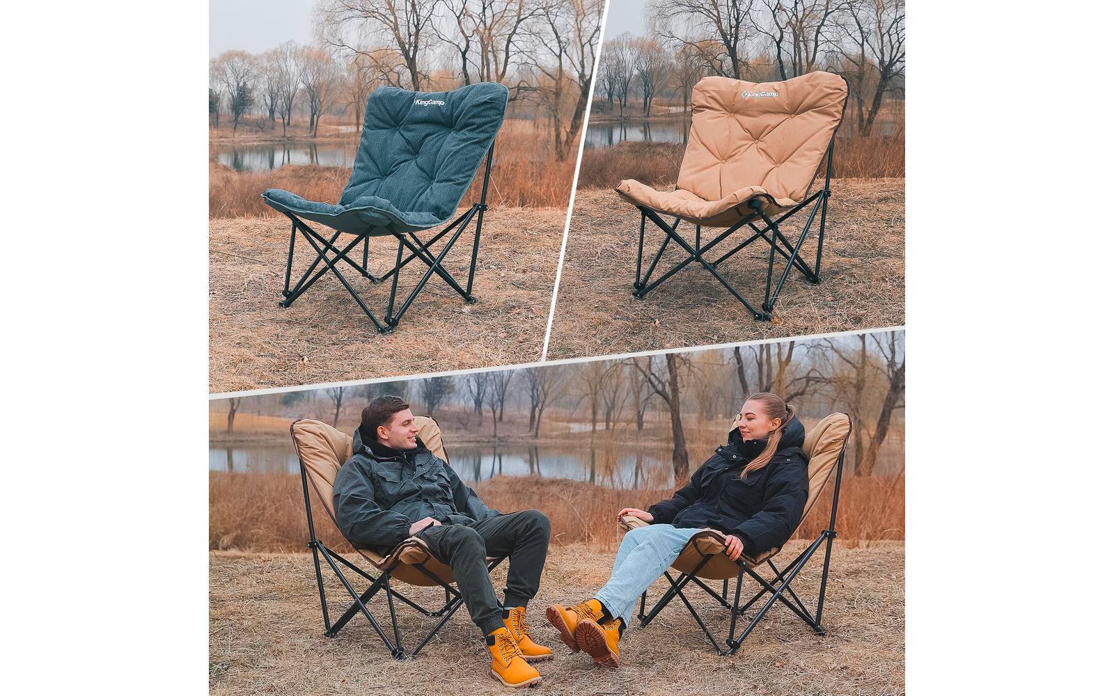 Campingstol Lindon Relax lounge chair beige 136 kg - KingCamp