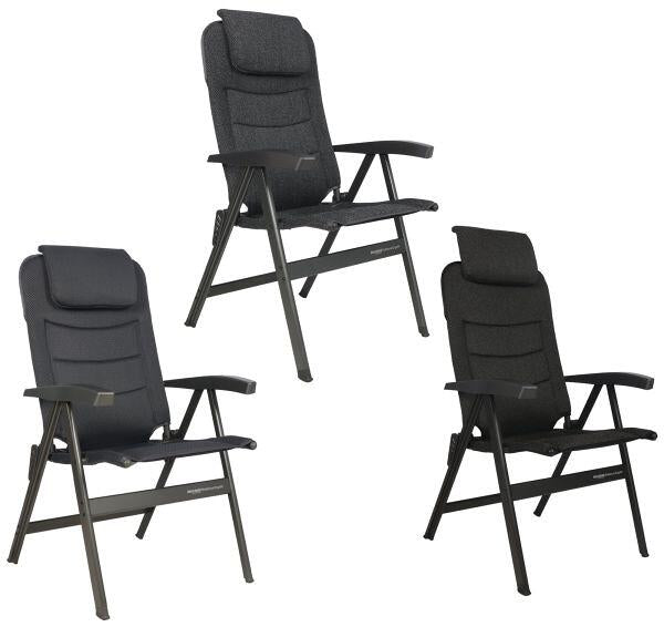 Campingstol Noblesse Ergofit 150 kg forfra med tekstilsete og aluminiumsramme