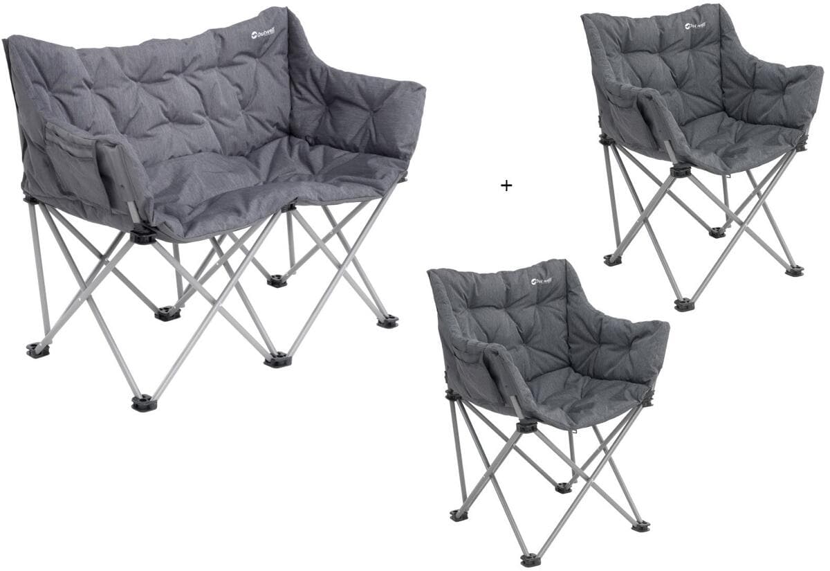 Campingstol Sardis Lake 2-sett + campingsofa grå stålramme front