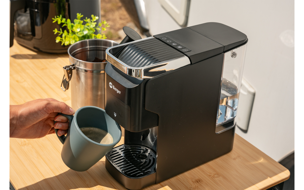 Camp&Brew 3-i-1 kaffemaskin med kapsel eller malt kaffe topp