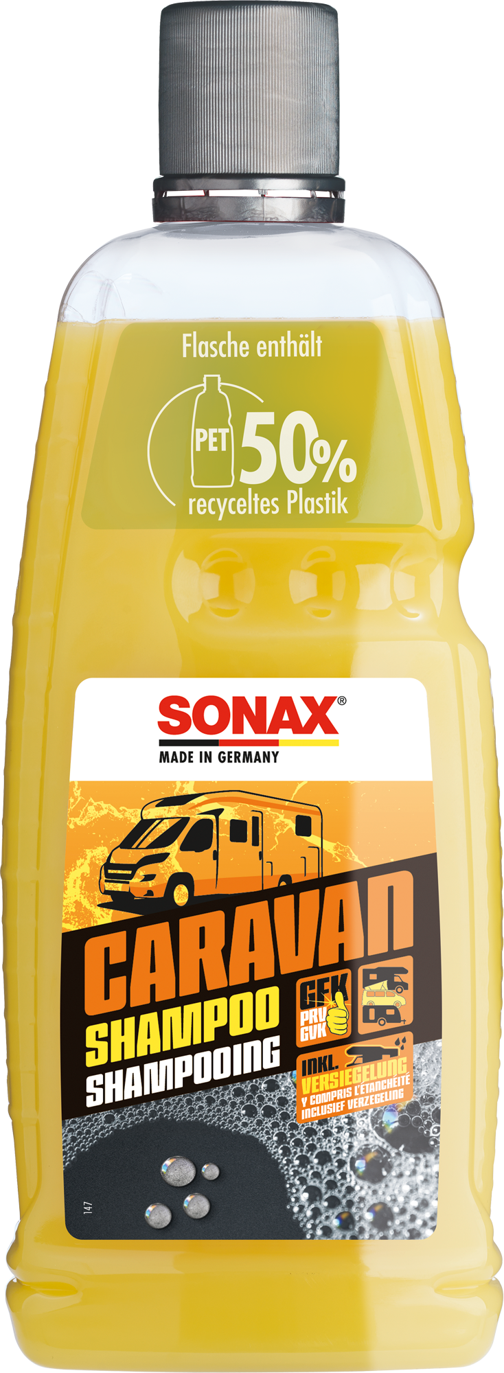 Caravan-sjampo med voks 1 liter for alle overflater - Sonax flaske