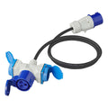 CEE-adapterkabel 150 cm 3x2,5mm² til 2x schuko + 1x CEE - PAT forfra