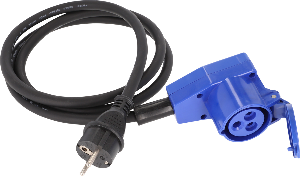 CEE-adapterkabel med vinkelkobling 3-polig 1,5 m IP44 forfra
