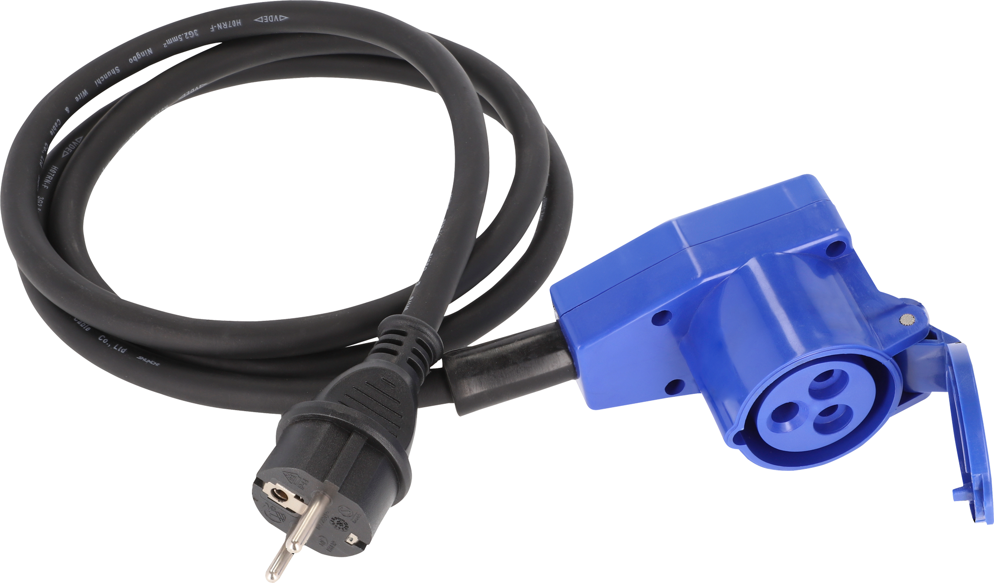CEE-adapterkabel med vinkelkobling 3-polig 1,5 m IP44 forfra