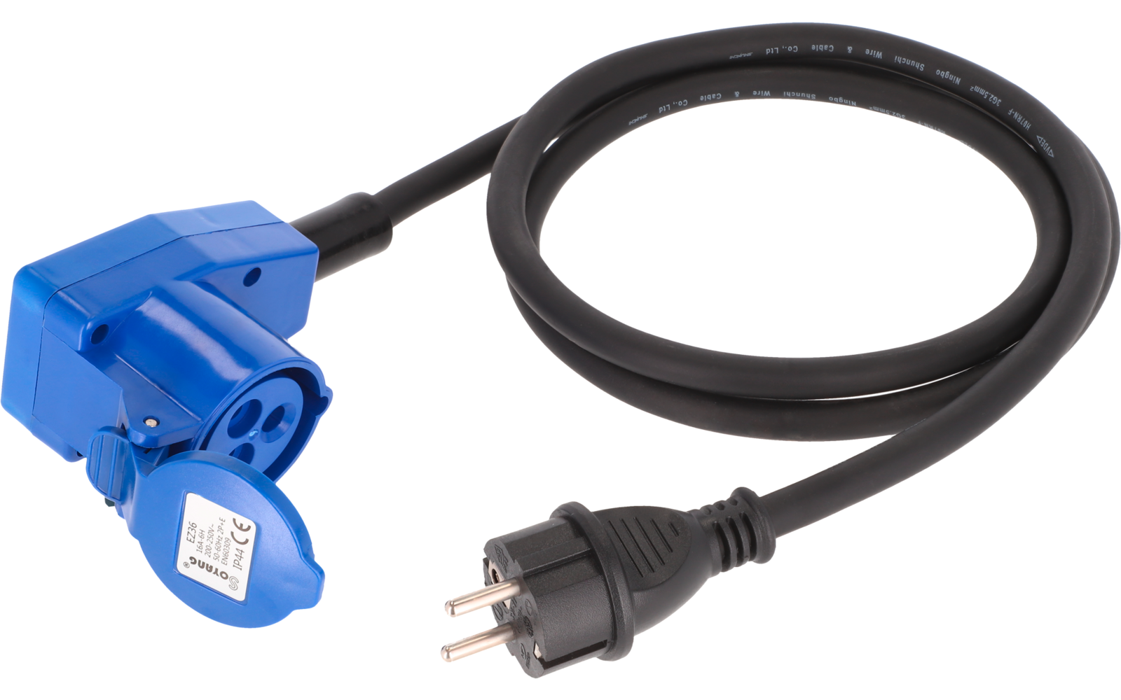 CEE-adapterkabel med vinkelkobling 3-polig 1,5 m IP44 bakside