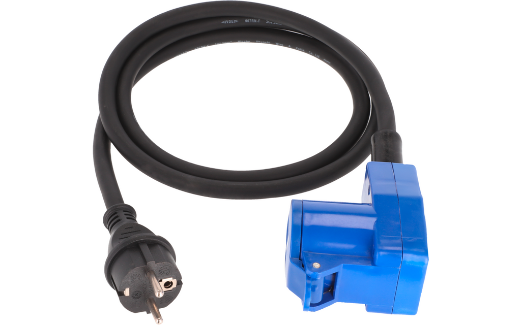 Detalj av CEE-adapterkabel med vinkelkobling 3-polig 1,5 m IP44