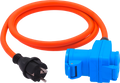 CEE-adapterkabel med vinkelkobling og dobbel kobling 1,5 m oransje IP44 forfra