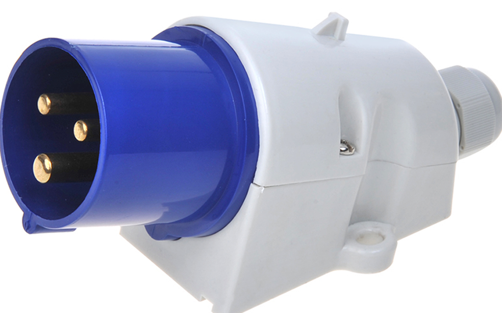 CEE inntaksplugg utenpåliggende 16A IP44 grå - PAT forfra