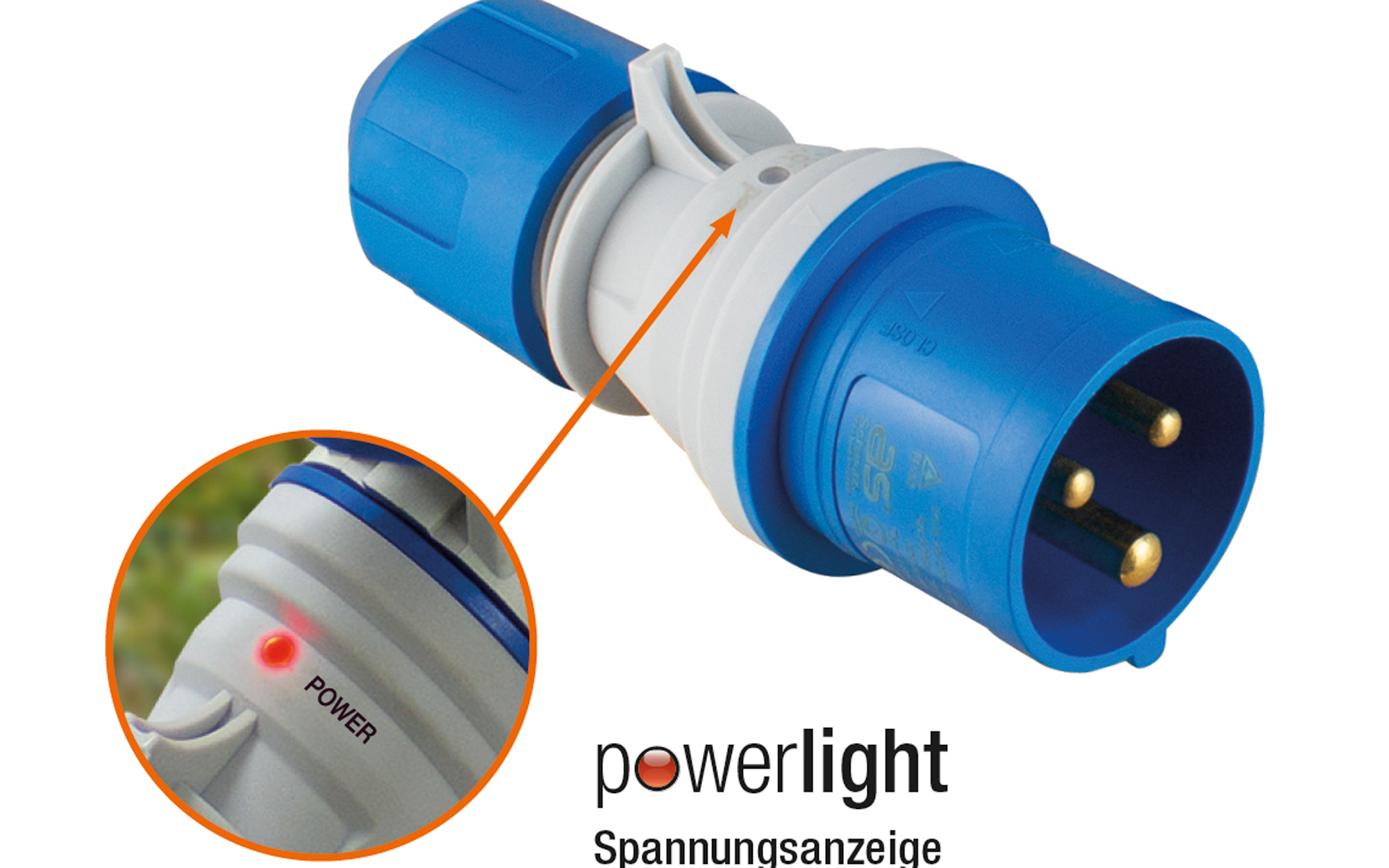 CEE-plugg 230V/16A med faseindikator IP44 fra AS-Schwabe