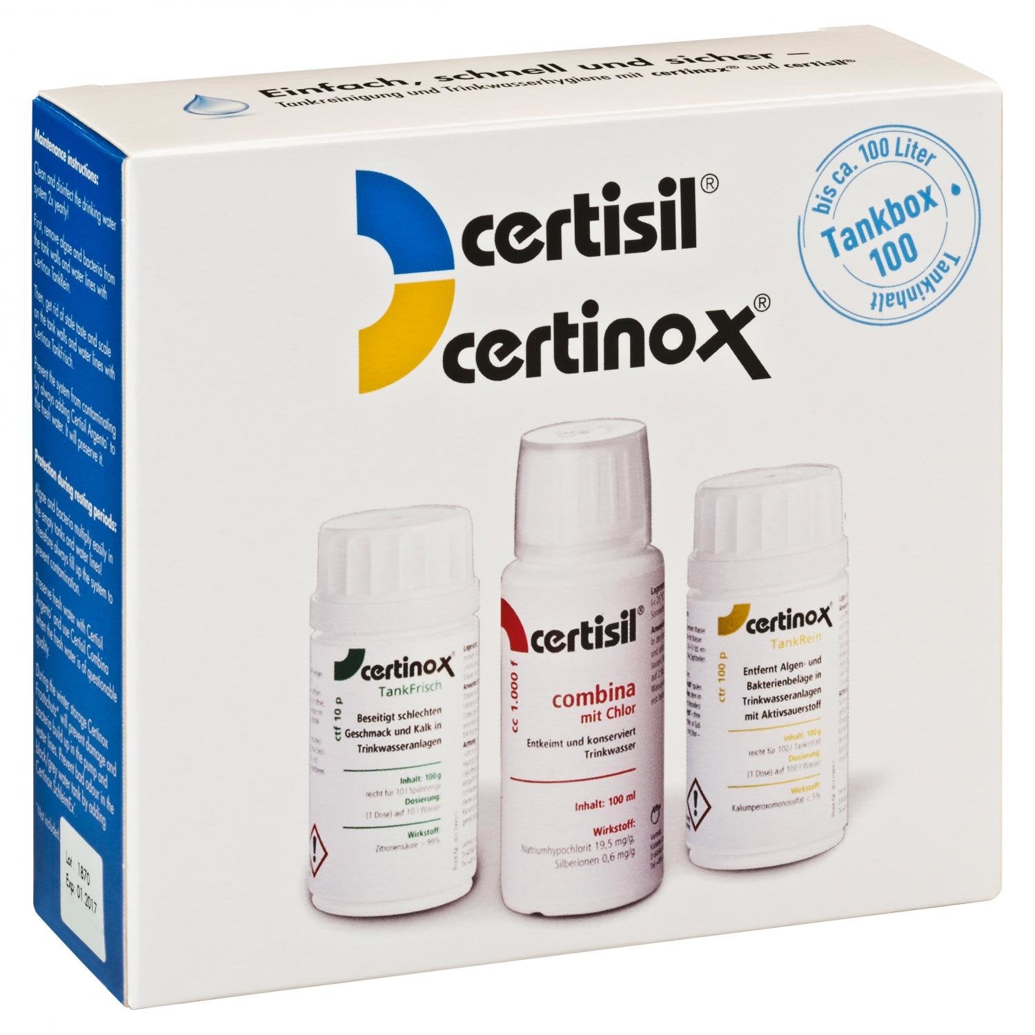 Certibox rengjørings- og desinfeksjonssett for 100L vanntank Certinox