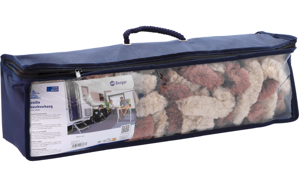 Montert Chenille-flauschgardin 185 x 56 cm brun/beige i bobil