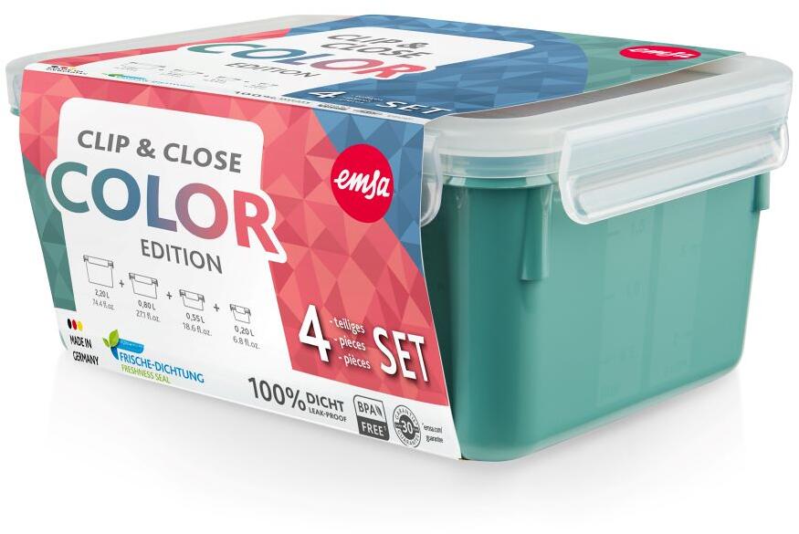 Clip&Close Color oppbevaringsbokser 4-pk grønne bakside