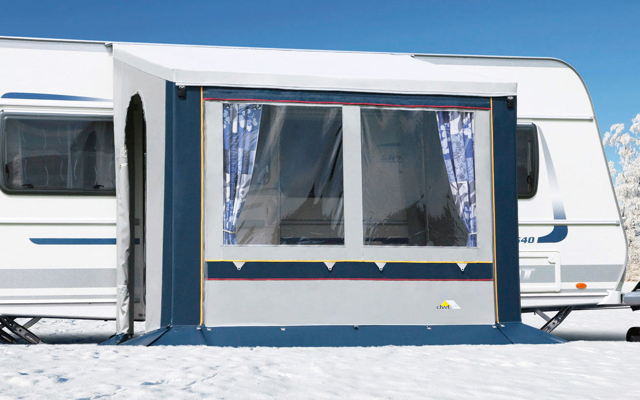 Cortina II helårsfortelt blå 200x150 cm for campingvogn montert