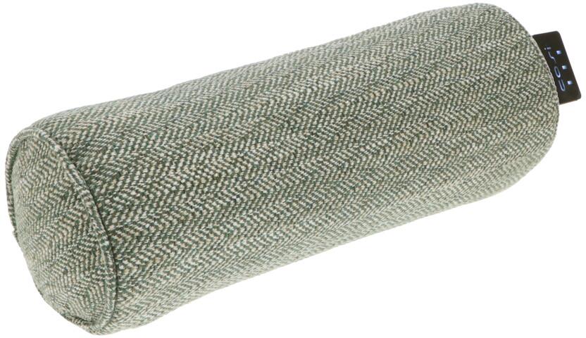 Nærbilde av stoff og kontrollknapp på Cosipillow Bolster Comfort varmepute 12V trådløs 45 cm