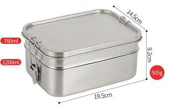 Deluxe Double lunchbox 1,9 L rustfritt stål todelt montert og åpen